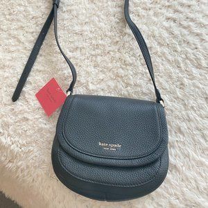 Kate Spade Roulette Small Saddle Bag Black Leather NWT